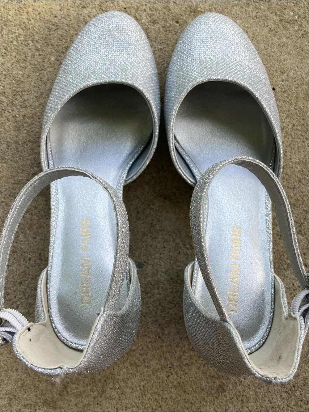 Dream Pairs Silver Ankle-Strap Low Block Heel Pumps Size 8